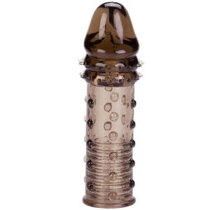 FUNDA EXTENSORA PARA EL PENE MARRÓN TRANSPARENTE 17CM