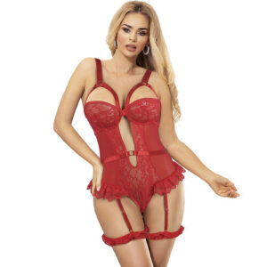 BODY CON LIGAS, DETALLE ENCAJE Y TIRAS ROJO S/M