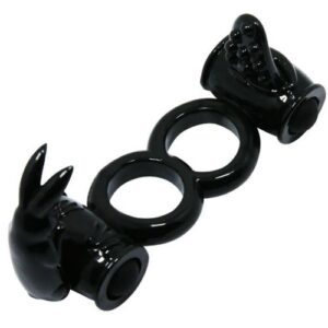 ANILLO VIBRADOR DOBLE CON RABBIT DOBLE NEGRO